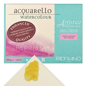 Artistico Watercolor Block 140 lb Hot Press Vegan Sized 5 x 7in Traditional White 25-Sheet