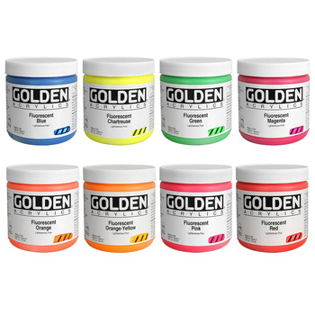 GOLDEN Heavy Body Acrylics, Fluorescent Set of 8, 16oz Jars