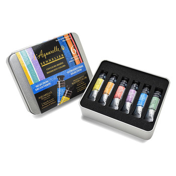 Sennelier L'Aquarelle French Artists' Watercolor Iridescent Colors (Pastels & Metallics) Introductory Set of 6, 10 ml Tubes