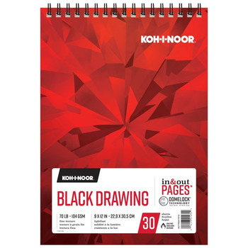 Koh-I-Noor 70lb Draw Pad Black 9x12in-30 Sheet Spiral In/Out