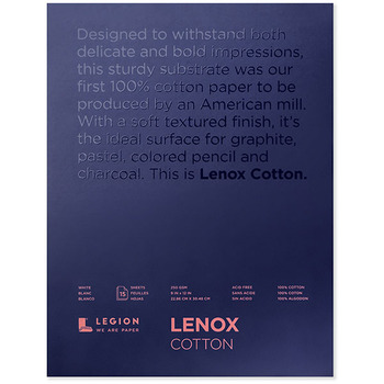 Legion Lenox 100 Cotton Paper Pad (15 sheets 92lb) 9x12in - White
