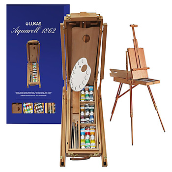 LUKAS Aquarell 1862 Watercolor French Easel Box Set 18 37ml Tubes with Palette and Brushes