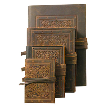 Luxury Leather Bound Soft Cover Sketch Book - Dark Brown - Embossed Medieval Pattern Cover 5.7x8.3"