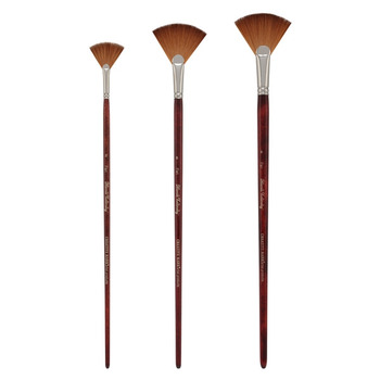 Mimik Kolinsky Synthetic Sable Long Handle Brush, Fan Set of 3
