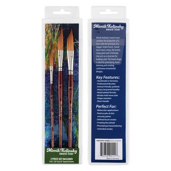 Mimik Kolinsky Synthetic Sable Short Handle Brush, Sword Liner Set of 3