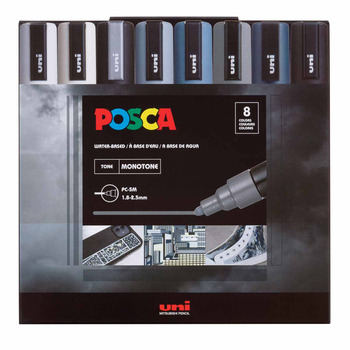 POSCA Acrylic Paint Marker - Medium Tip, Monotones 8 Set (1.8-2.5mm)
