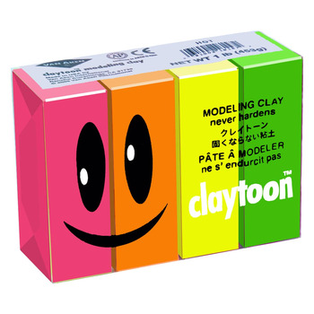 Claytoon Non-Hardening Modeling Clay - Neon Colors, 1lb