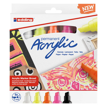 Edding 5000 Acrylic Marker Broad Nib Set of 5, Neon Colors