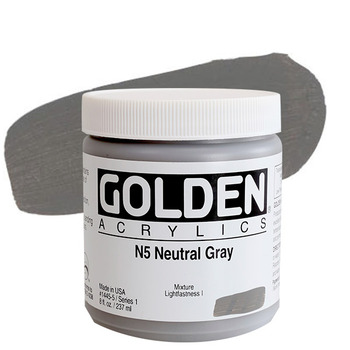 GOLDEN Heavy Body Acrylics - Neutral Grey No. 5, 8oz Jar