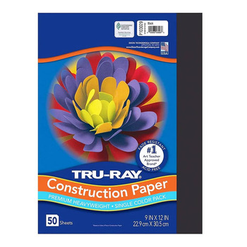 Pacon Tru-Ray Heavyweight Construction Paper, Black, 9" x 12", 50 Sheets, Sulphite Paper
