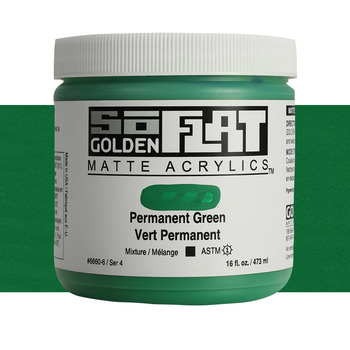 GOLDEN SoFlat Matte Acrylic - Permanent Green, 16oz Jar