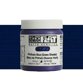 GOLDEN SoFlat Matte Acrylic - Phthalo Blue (Green Shade), 4oz Jar