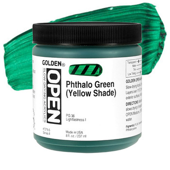 GOLDEN Open Acrylic Paints Phthalo Green (Yellow Shade) 8 oz