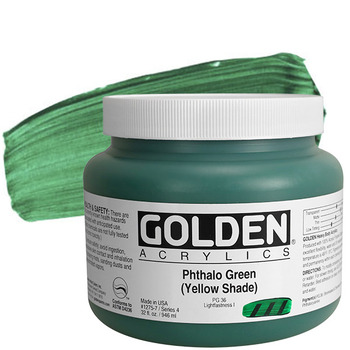 GOLDEN Heavy Body Acrylics - Phthalo Green (Yellow Shade), 32oz Jar