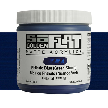 GOLDEN SoFlat Matte Acrylic - Phthalo Blue (Green Shade), 16oz Jar