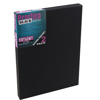 Practica Black Stretched Cotton Canvas 12"x16" - Pack of 2