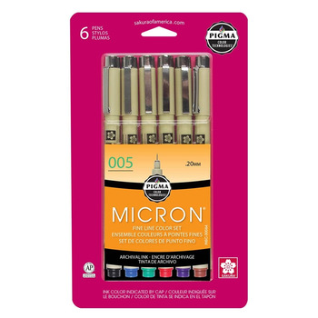 Sakura Pigma Micron Pen Set of 6 .2mm  (005) - Assorted Colors