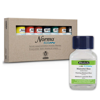 Norma Blue Water Mixable Oil 35ml Set of 8 + 200ml Water-Mixable Oil Painting Medium