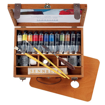 Sennelier Extra-Fine Oils Wood Box Set of 12 w/ Accessories