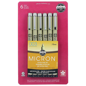 Sakura Micron 003 Pen 0.15mm Set Of 6 Sepia