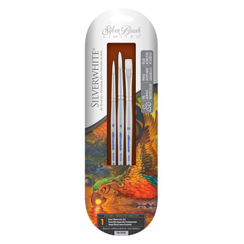 Silver Brush Silverwhite&reg; Basic Watercolor Set of 3, Synthetic Short Handle Brushes