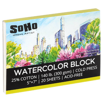 SoHo Watercolor Block 5"x7", 140 lb. (20 Sheets)
