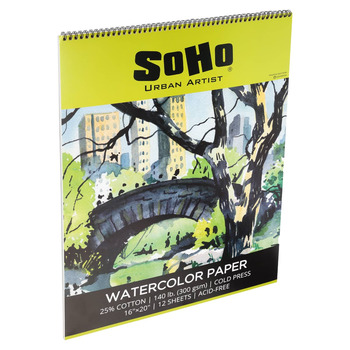 SoHo Watercolor Spiral Pad 16"x20", 140 lb. (12 Sheets)