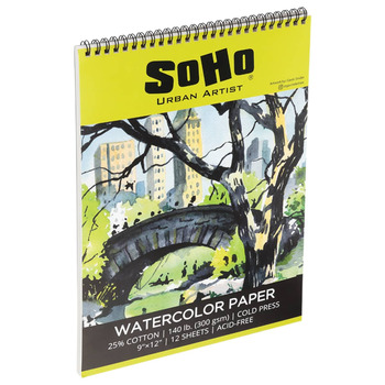 SoHo Watercolor Spiral Pad 9"x12", 140 lb. (12 Sheets)