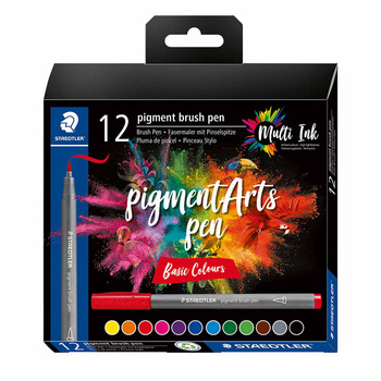 STAEDTLER Pigment Arts Brush Pen Set of 12, Basic Colours