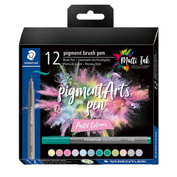 STAEDTLER Pigment Arts Brush Pen Set of 12, Pastel Colours