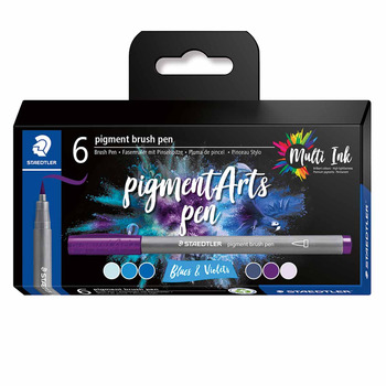 STAEDTLER Pigment Arts Brush Pen Set of 6, Blues & Violets