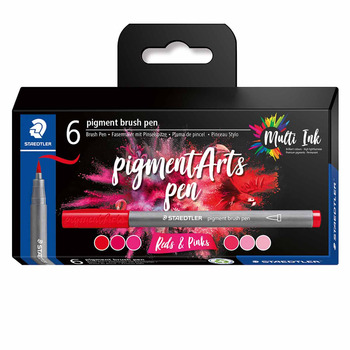 STAEDTLER Pigment Arts Brush Pen Set of 6, Reds & Pinks