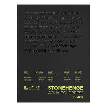 Stonehenge Aqua Watercolor Paper 140lb Cold-Press Pad - Black, 9"x12" (15 Sheets)