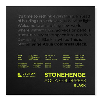 Stonehenge Aqua Watercolor 7X7 140lb Cold-Press (15 Sheet Pack) Black