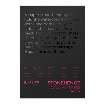Stonehenge Black Aqua Watercolor 140 lb Hot Press Pad - Black, 10"x14" (15 Sheets)