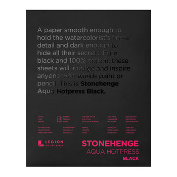 Stonehenge Aqua Watercolor Paper 140 lb Hot Press Pad - Black, 8"x10" (15 Sheets)