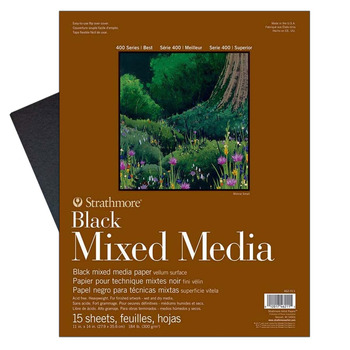 Strathmore 400 Series 11"x14" Black Mixed Media Pad, 184lb (15-Sheets)