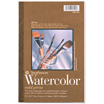 Strathmore 400 Series 140 lb Watercolor Paper Pads Cold Press Tape Bound 5-1/2" x 8 -1/2" (12 Sheets)