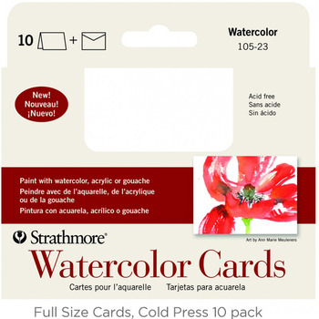 Strathmore Blank Watercolor Greeting Cards Full Size 5 x 6-7/8" (10 Pack Cards & Envelopes)