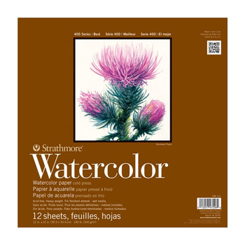 Strathmore 400 Series 140 lb Watercolor Paper Pads Cold Press Tape Bound 12" x 12" (12 Sheets)